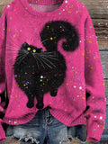 Cute Cat Print Knit Pullover Sweater