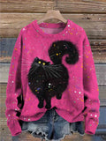 Cute Cat Print Knit Pullover Sweater