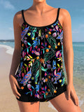 Women's Spaghetti Strap Floral Print Tankini Set Swimsuit