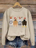 Christmas Chicken Sweatshirt, Funny Christmas Hoodie, Ugly Christmas Sweatshirt, Chicken Lover Gift, Christmas Sweatshirt, Christmas Gift Art Design Print Casual Sweatshirt