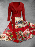 Women's Retro Christmas Print Two Piece Dress