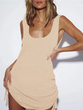 Women’s Solid Color Knitted Halter Straps Backless Tie Skirt Cover Up