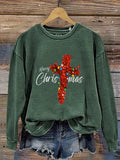 The Faith Cross Merry Christmas Christmas Glitter Print Casual Sweatshirt