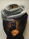 Cute Black Cat with A Pumpkin Halloween Print Casual Scarf