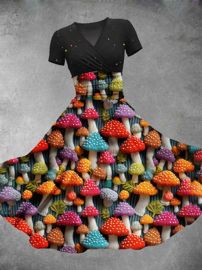 Women's Christmas Gift Rainbow Mushroom Print Design Maxi Dress