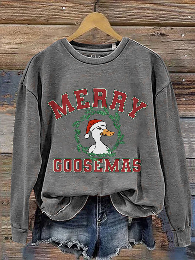 Merry Goosemas Print Casual Sweatshirt