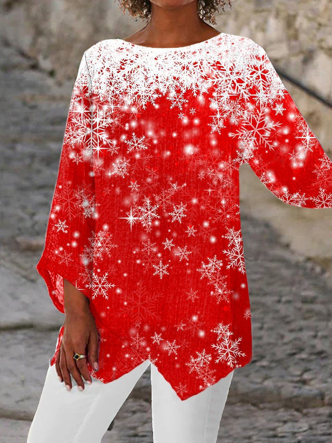 Women's Vintage Merry Christmas Tree Pattern Casual Top