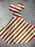 Women's Christmas Gift Red Green White Stripes Design Maxi Dress