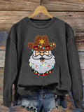 Western Santa Claus Print Casual  Sweatshirt