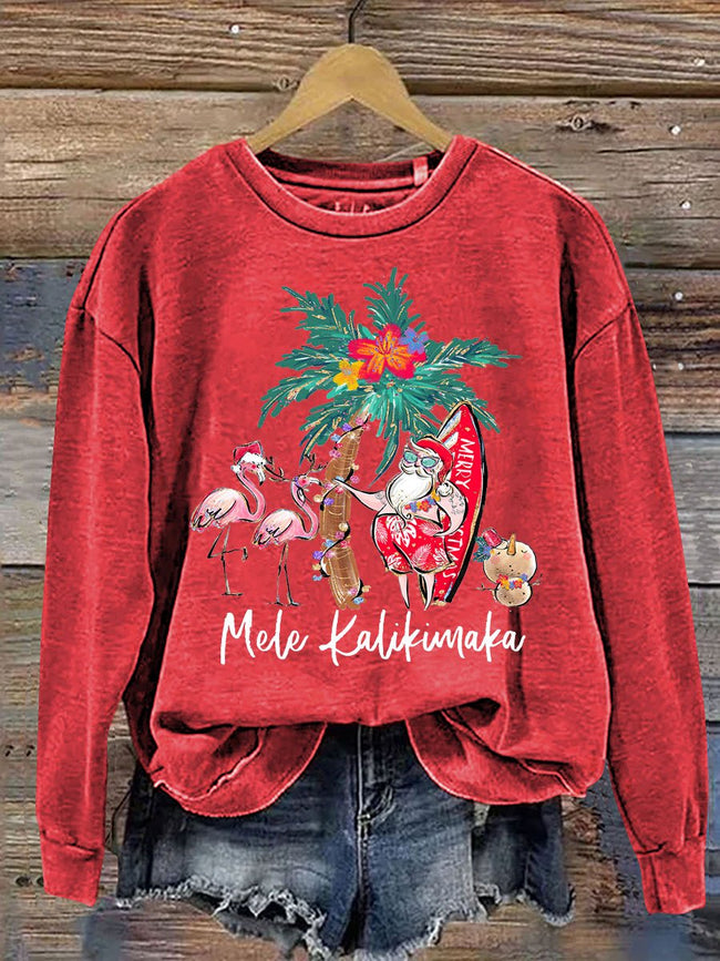 Hawaiian Merry Christmas Print Casual  Sweatshirt