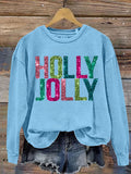 Holy Jolly Gilltter Christmas Letter Print Sweatshirt