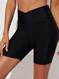 Women's Solid Color Criss-cross High-waisted Pocket Swim Trunks Swimming Pants Swimsuit