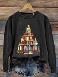 Reading Christmas Book Tree Teacher Gift Casual  Sweatshirt