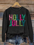 Holy Jolly Gilltter Christmas Letter Print Sweatshirt