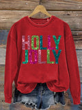 Holy Jolly Gilltter Christmas Letter Print Sweatshirt