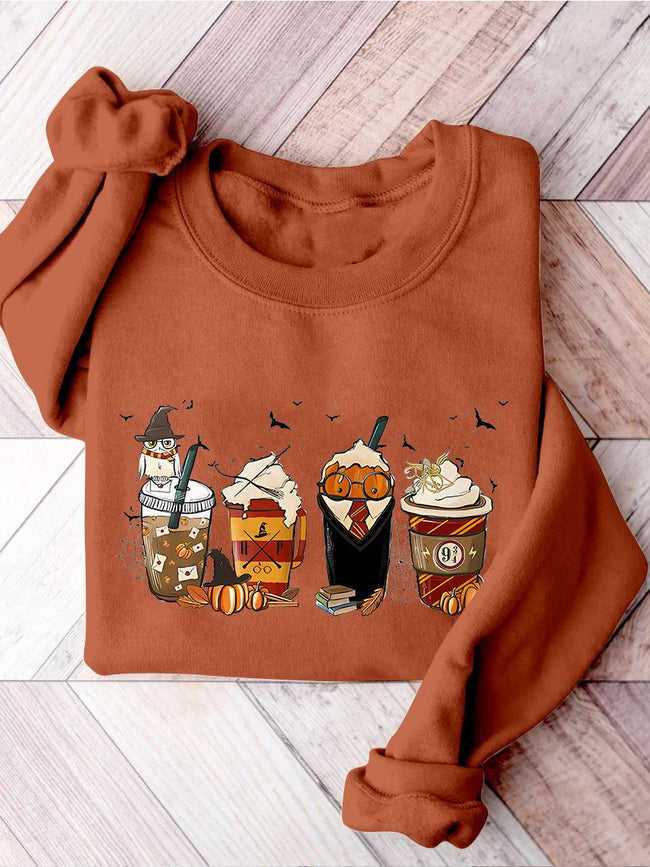 Harry Fall Coffee Sweatshirt Retro Halloween Coffee Pumpkin Spice Latte Iced Warm Autumn Harry Potter Coffee Casual Print Sweatshirt