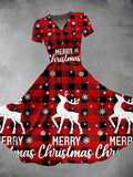 Women's Plaid Christmas Deer Merry Christmas Print Design Maxi Dress