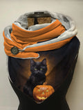 Cute Black Cat with A Pumpkin Halloween Print Casual Scarf