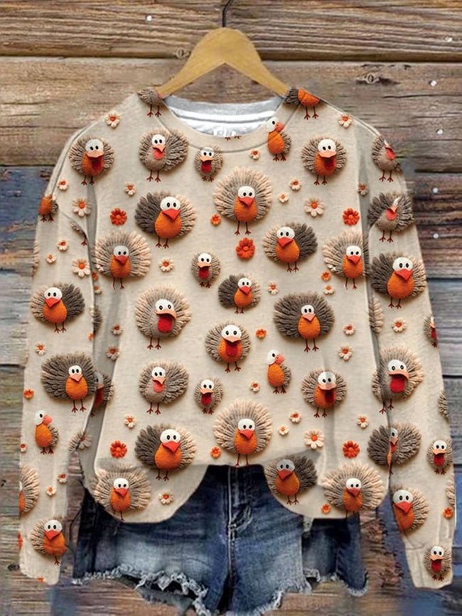 Cute Little Turkeys Fall Thanksgiving Print Casual Sweatshirt