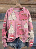 Christmas Cute Dinosaur Decoration Art Pattern Print Casual Knit Pullover Sweater