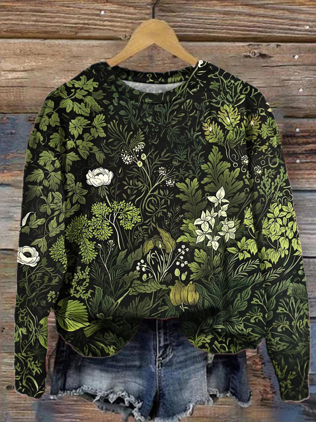 Women's Floral Print Round Neck Casual Long Sleeve Top